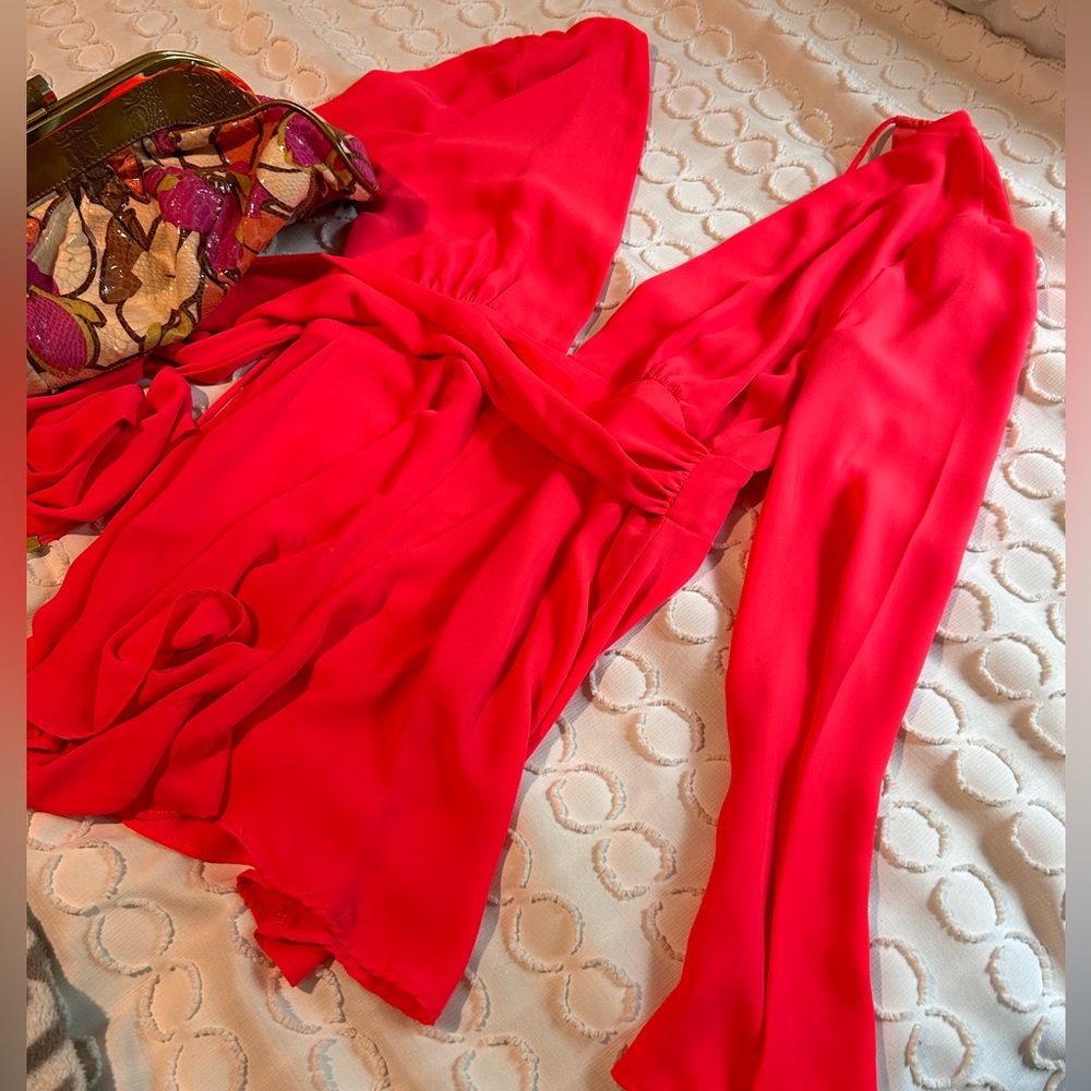 Open front and back jumpsuit coral pants